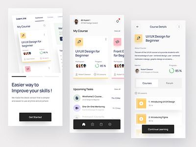 E-Learning Mobile Apps - Learn.ink app app design application card clean course design details course e course e learning learning management minimalist mobile modern onboarding student task ui ux