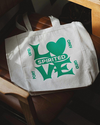 Spirited Tote badge brand branding canvas tote design green illustration letters logo love spirited texture tote design type vector