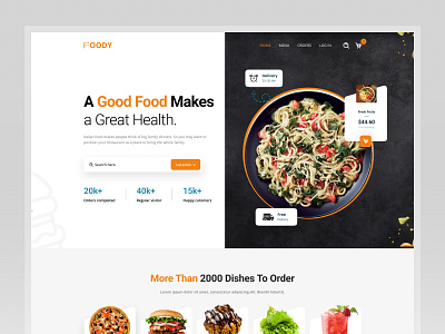 FOODY - Food Delivery Website attractiveui burger chef app eat food and drink food app food delivery app food delivery landing page food delivery service food order foodie homepage interface landing page pizza restaurant restaurant app uiux website design