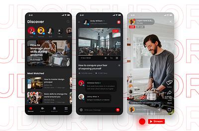 Tudor - Streaming Platform Mobile App beautiful ui dark mode design designer live streaming product design red colour red design sleek ui user experience user interface ux