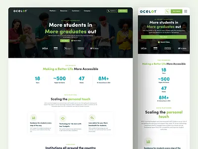 Ocelot Homepage atomic design buttons card deck component design system desktop global navigation hero homepage mobile navigation ocelot product design saas stats bar trust bar ui user experience web design webstacks