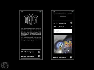 Breakpack Records: A record label design bare bones barebones black and white colorless colourless desktop linework minimal mobile music record label website