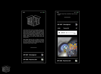 Breakpack Records: A record label design bare bones barebones black and white colorless colourless desktop linework minimal mobile music record label website