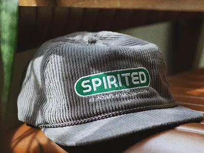 Spirited Cap 02 badge brand branding design embroidery green hat hat design illustration logo portland oregon spirited texture type vector