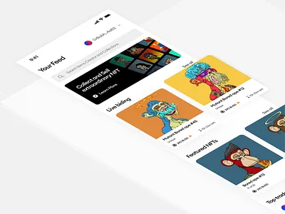 NFT Marketplace Homepage app blockchain crypto cryptocurrency design financial app illustration minimalism nft nftmarketplace ui uiux ux