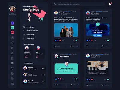 Intranet Social Feed darkmode dashboard feed intranet post posts social social media social network ui