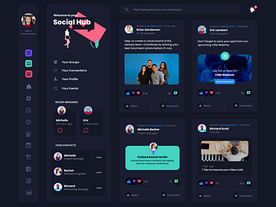 Intranet Social Feed darkmode dashboard feed intranet post posts social social media social network ui