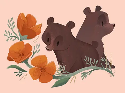 State Postcards - California Grizzly Bear + Poppies design illustration