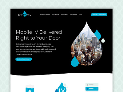 RevIVal branding + site branding dark drop flat health healthcare hydration iconography illustration iv mobile iv nyc pattern web web design website website design