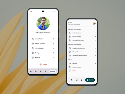 User Profile Section ( Two different Projects) account app design design edit profile figma mobile profile ui user user experince ux webpage website