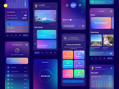 Meditation Mobile App Design calm design fitness fitness app health meditation meditation app mental health mind minimal mobile app mobile design relaxation sleep app ui ux welness yoga zen