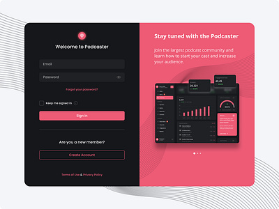 Podcast Web App - Sign in app designer figma form form fields input login process onboarding onboarding process podcast podcast app podcaster register sign in sign up stream podcast ui design ux design web app web design