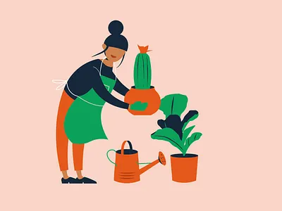 Gardiner Girl cactus character design hobbies home icon illustration leaf minimal plants procreate simple vector woman