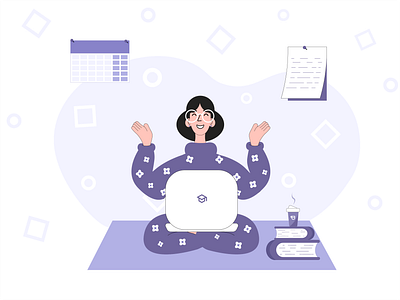 Girl learning at home (online education) cozy design flat flat style girl graphic design home home study illustration laptop learning learning at home online online education online study online university student study university vector