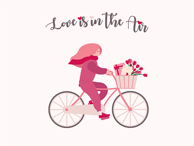 Girl on a bike feeling love on Valentine's Day 14 bicycle bike design february flower girl girl on a bike graphic design heart illustration letter love love letter loving valentine valentines day vector winter woman