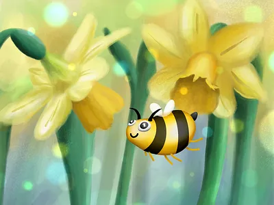 Bee Happy - Stop and smell the Daffodils characterdesign cutedesign design digitalpainting graphic design illustration