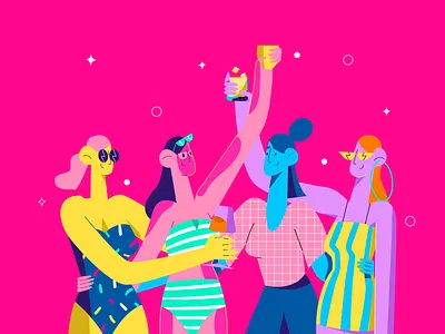 Summer | Girls Night! 🥂 adobe illustrator behance character character design character designer colorful illustration cool girls vector dribbble flat character flat design freelance illustrator girl vector illustration illustrator procreate summer summer illustration vector vector character women vector