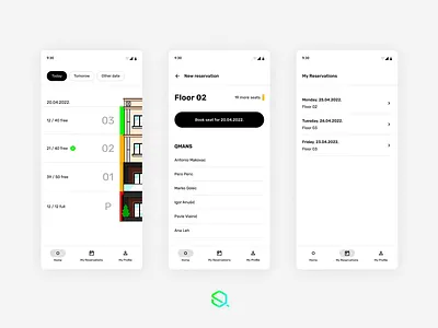 QReserve agency android app branding design flutter green hexagon illustration ios logo reservation ui ux vector