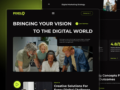 Pixelo - Digital Agency Landing Page agency bootstrap branding business creative dark design digital elementor figma landing page ui web