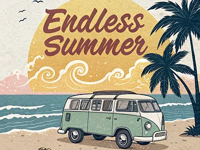 Endless Summer – Vintage Surf Vibes branding graphic design illustration t shirt design typography design vintage vibes