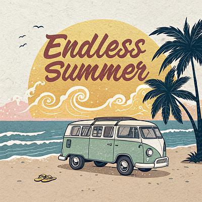 Endless Summer – Vintage Surf Vibes branding graphic design illustration t shirt design typography design vintage vibes