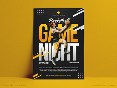 Basketball Game Poster Design basketball black flyer flyer design game graphic design match poster poster design print sport sports yellow