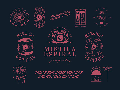 MÌSTICA ESPIRAL GEM JEWELRY brand kit branding esoteric gems graphic design illustration jewelry jewelry brand lettering local brand logo mystic