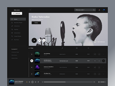 Music (Player) Portal Concept - UI/UX clean dark dark ui design listen music minimal music music portal musics player playlist sound sounds trendy ui ux web web app web design website