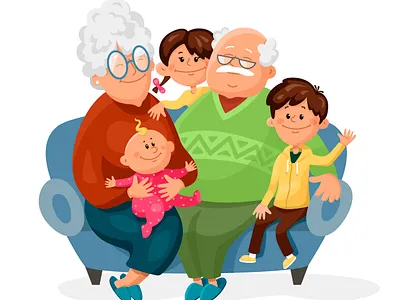 Grandparents with Grandchildrens cartoon cute granddaughter graphic design illustration kids vector