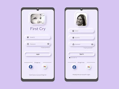 First Cry App, Login/Sign In page app design illustration ui ux