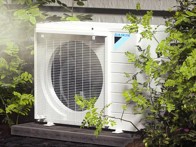 Daikin Hvac Rendering 3d 3d modeling ac appliance c4d design fresh garden home hvac natural octane outdoor plant product rendering unit white wind yard