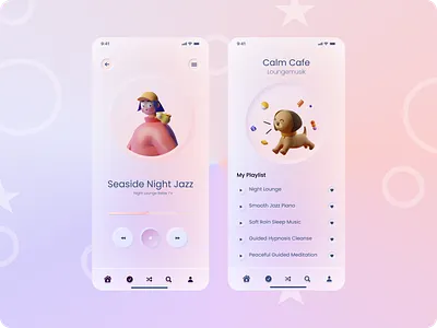 Meditation App Design Playlist - Neumorphism App Design app branding design figma mobile neumorphism pastel softui ui ux