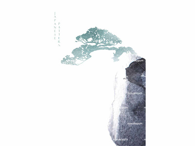 Nature landscape with Japanese pattern abstract background banner black texture design illustration isolated japanese logo natural oriental pattern tree ui vector watercolor texture