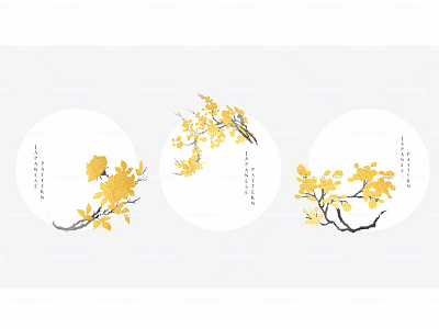 Flower branch decoration with gold and black texture abstract background banner black and white branch of leaves card design circle design gold texture illustration japanese logo pattern template ui vector