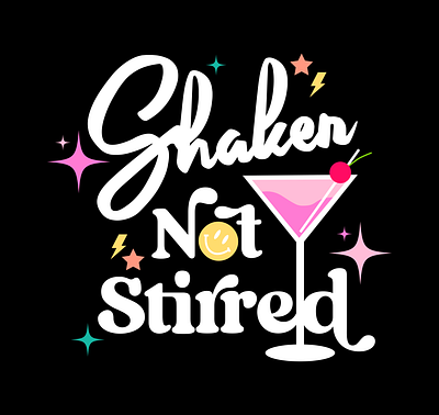 Shaken Not Stirred Cocktail Art 90s bold bright cocktail colorful feminine home decor illustration inspiration maximalist neon neon sign procreate procreate app retro smiley smiley face typo typography y2k