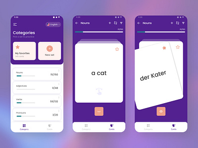 Vocabulary flashcard app android ui flashcard app ios ui learning app mobile ui design ui ux vocabulary app