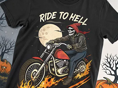 Ride to Hell – Fearless & Fiery Biker Art biker t shirt graphic design t shirt design typography design