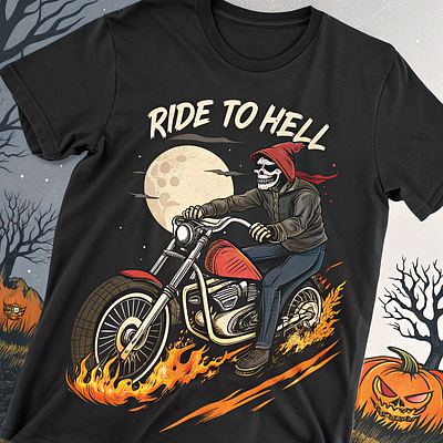 Ride to Hell – Fearless & Fiery Biker Art biker t shirt graphic design t shirt design typography design