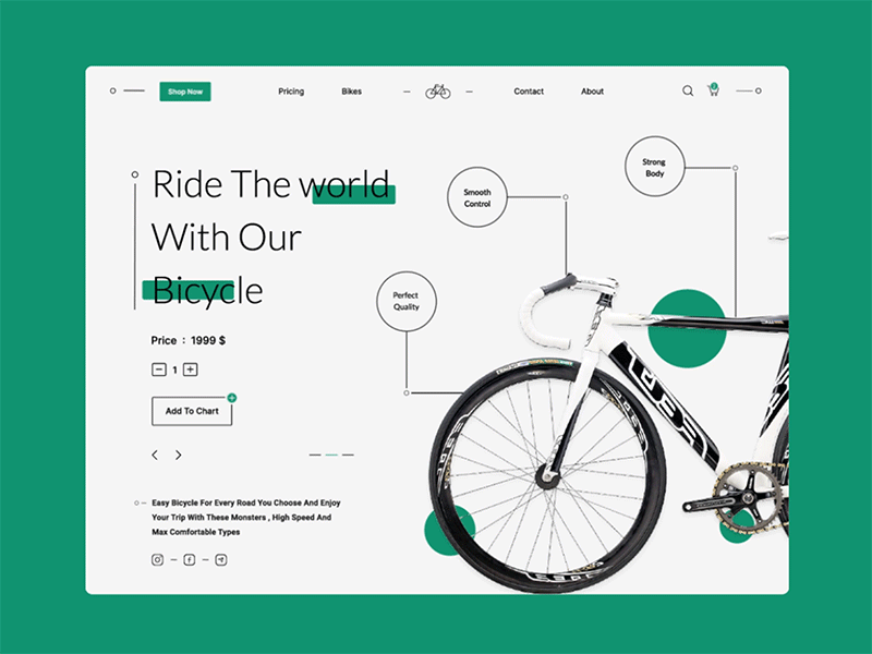 Bicycle Shop Landing - UI Concept bicycle colors cool design designinspiration dribbble landingpage minimal productdesign ui uianimation uiconcept uimotion uiux uiuxdesign userexperience userinterfacedesign uxdesign webdesign webdesigner