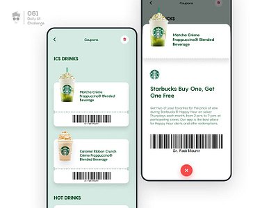 Redeem Coupon | Daily UI Challenge 061 apps branding buy coupon drinks hot ice make order order qr code redeem starbucks ui ux