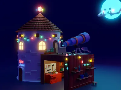 Astro House 3d blender blue house planet space