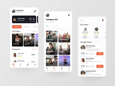 Fitness & Workout App activity app challenge coach fitness gym healthy home interface minimal personal trainer running stats training ui video weight workout yoga yoga app