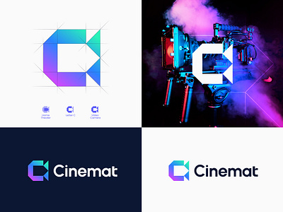 Cinemat brand identity camera cinema colorlogo creative gradient gridllogo house logodesigner logomaker logomeaning logotype modern nextmahamud theater video