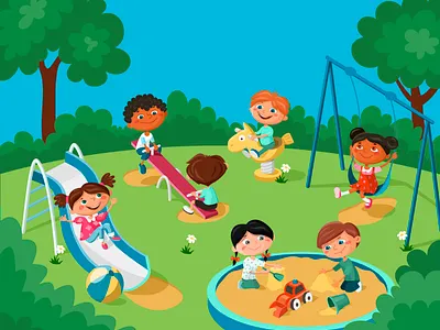 Playground cartoon cute illustration kids playground vector