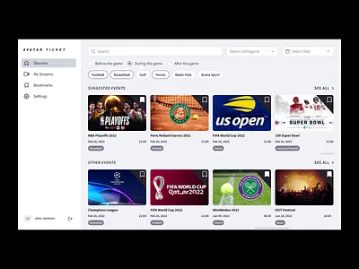 Avatar Ticket - Web App app application branding clean dashboard design live stream logo saas sport stream typography ui user interface ux uxui web app web application webdesign