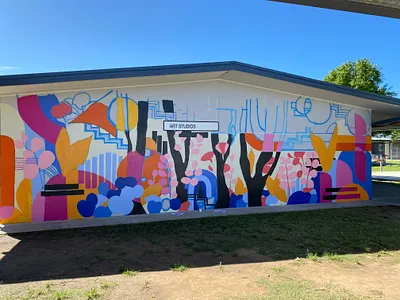 Progress photo, mural painting schoolbased
