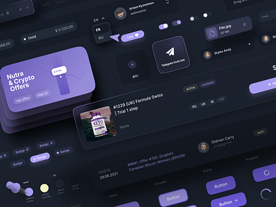 UI KIT ELEMENTS affiliate networks components cpa crypto design system interface makeevaflchallenge makeevaflchallenge4 marketing nutra offer platform purple ui ui kit uiux ux webmaster