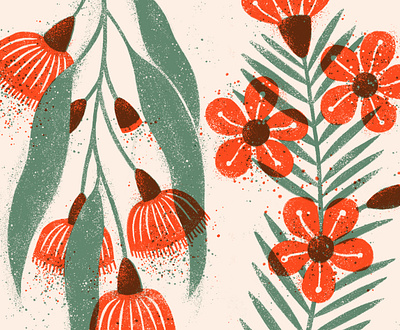 Australian Natives australian flora australian flowers floral illustration flower illustration graphic design illustration photoshop brush red green illustration screen print two colour design