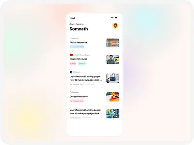 Curate Resources App Design app blog courses design flat illustration logo ui