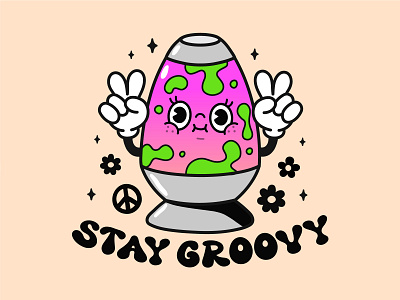 Stay groovy 60s 70s acid cartoon character hippie hippy illustration kawaii lamp lava peace poster print retro sixties t shirt traditional trippy vintage